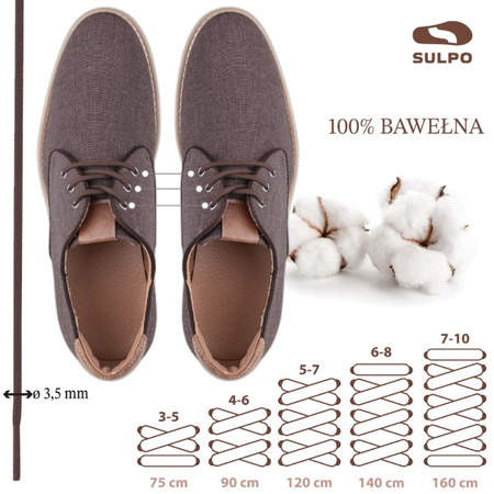 Sznurówki woskowane 100% bawełna do eleganckich butów okrągłe Brązowe SN_2001